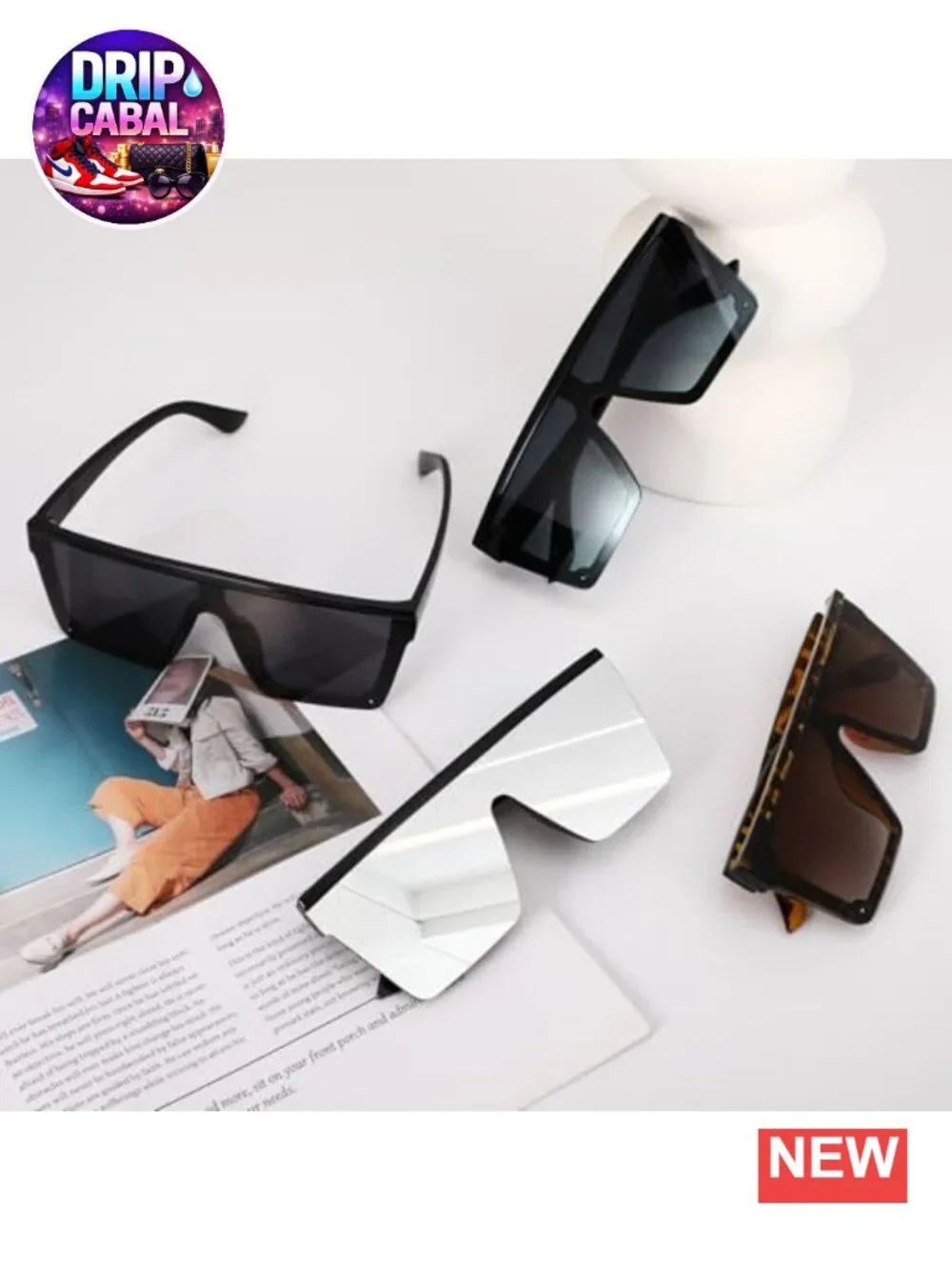 Square Oversized Sunglasses 4 Pairs UV400 Protection Lightweight Plastic
